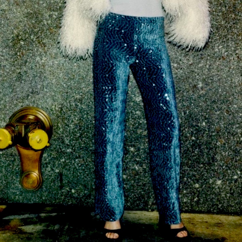 NWT - EXCLUSIVE ZARA Sparkle glittery Velvet Sequin navy blue party Pant-medium